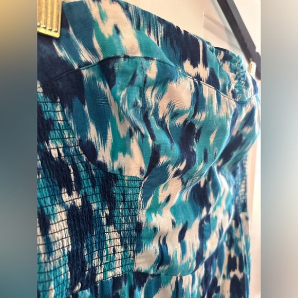 FREE PEOPLE Sz 8 Blue Teal White Splatter Ikat Brushstroke Watercolor Mini Dress - Picture 2 of 10